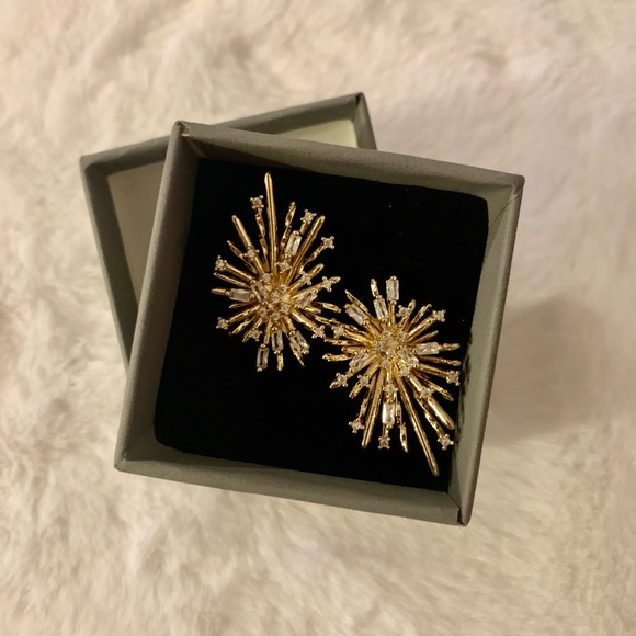 Jewelry - Gold and Crystal Firework/Starburst Earrings, new